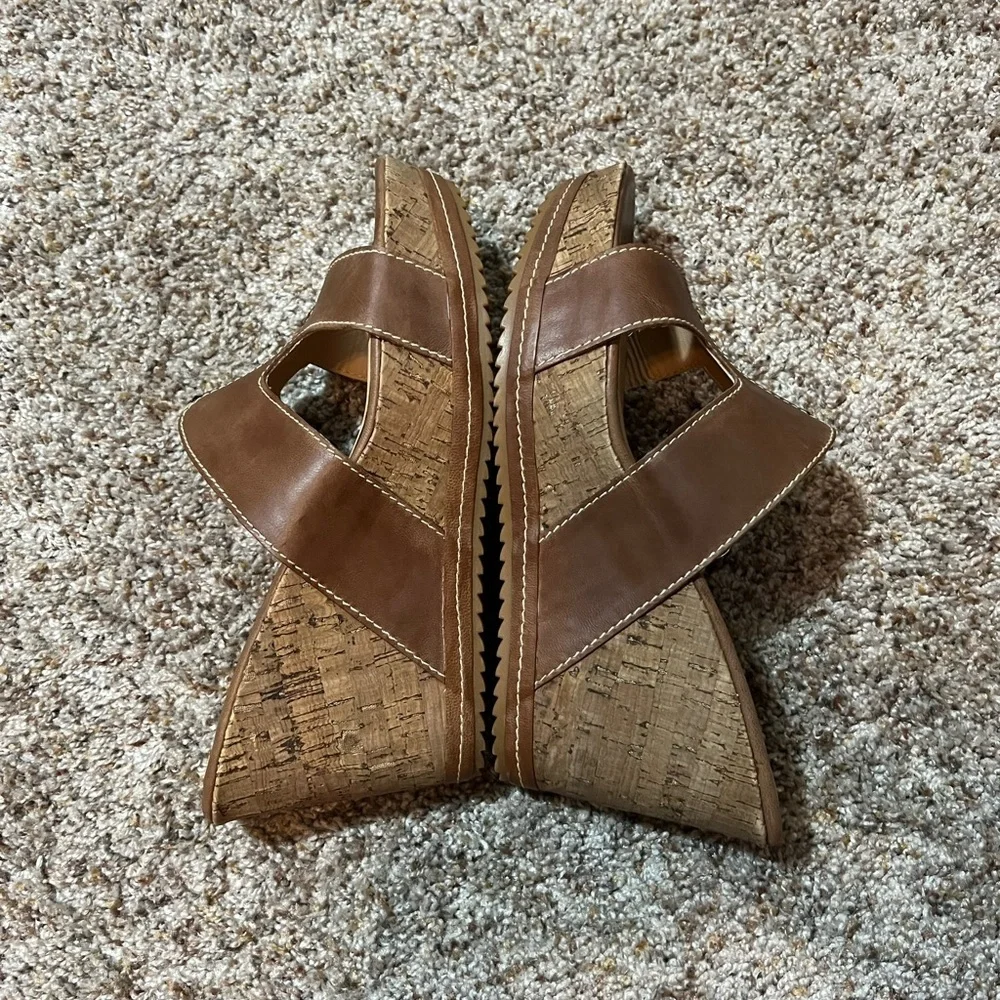 Cynthia Rowley Porter Leather Wedge Sandal Shoes Tan SZ 9 M - Picture 6 of 11